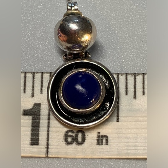 Silpada RARE VHTF Oxidized Sterling Silver Round Hinged Earrings w/Blue Stones - Picture 8 of 12